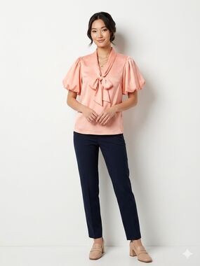 entro Peach Satin Bow-Tie Blouse
